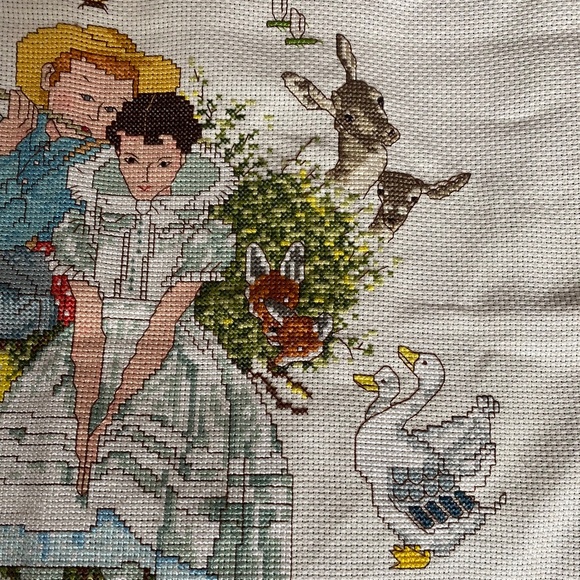 Norman Rockwell vintage cross stitch with couple & animals - Picture 3 of 16